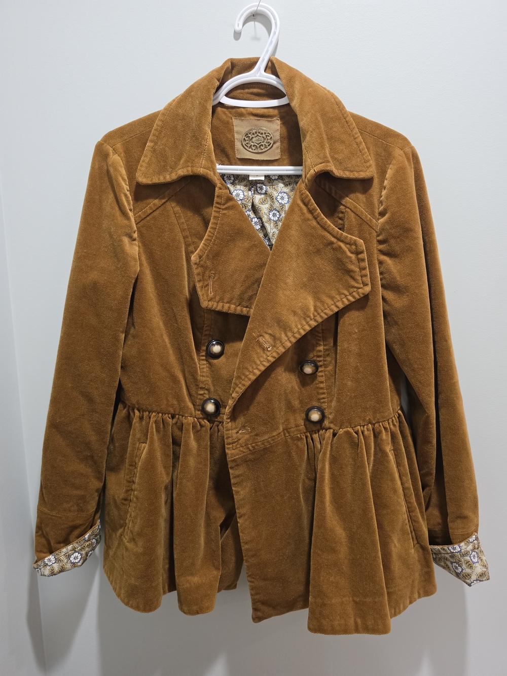 Anthropologie Double-Breasted Peplum Coat - Camel